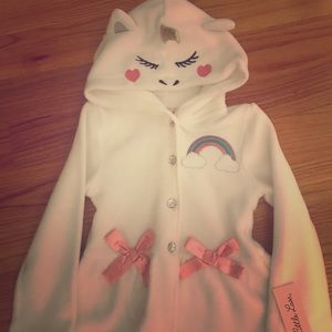 White unicorn fleece jacket with unicorn hood